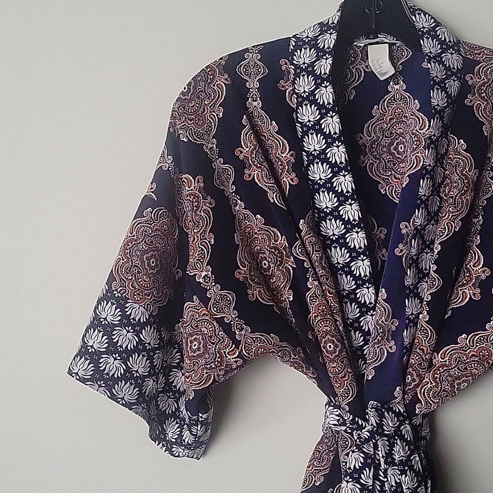 NEW Kimono XS Hippy Patchwork Floral Tunic Boho Wrap Top LagenLook Paisley Belt - Picture 5 of 13